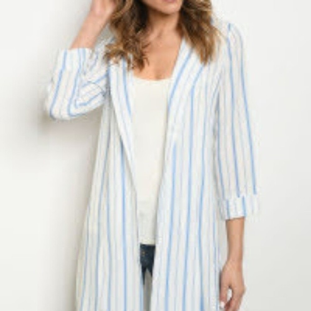 Blue Pen Striped Cardigan S